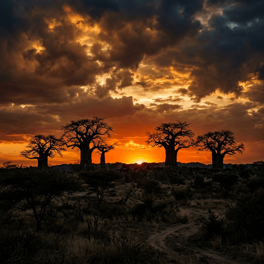 African Baobabs at Sunset